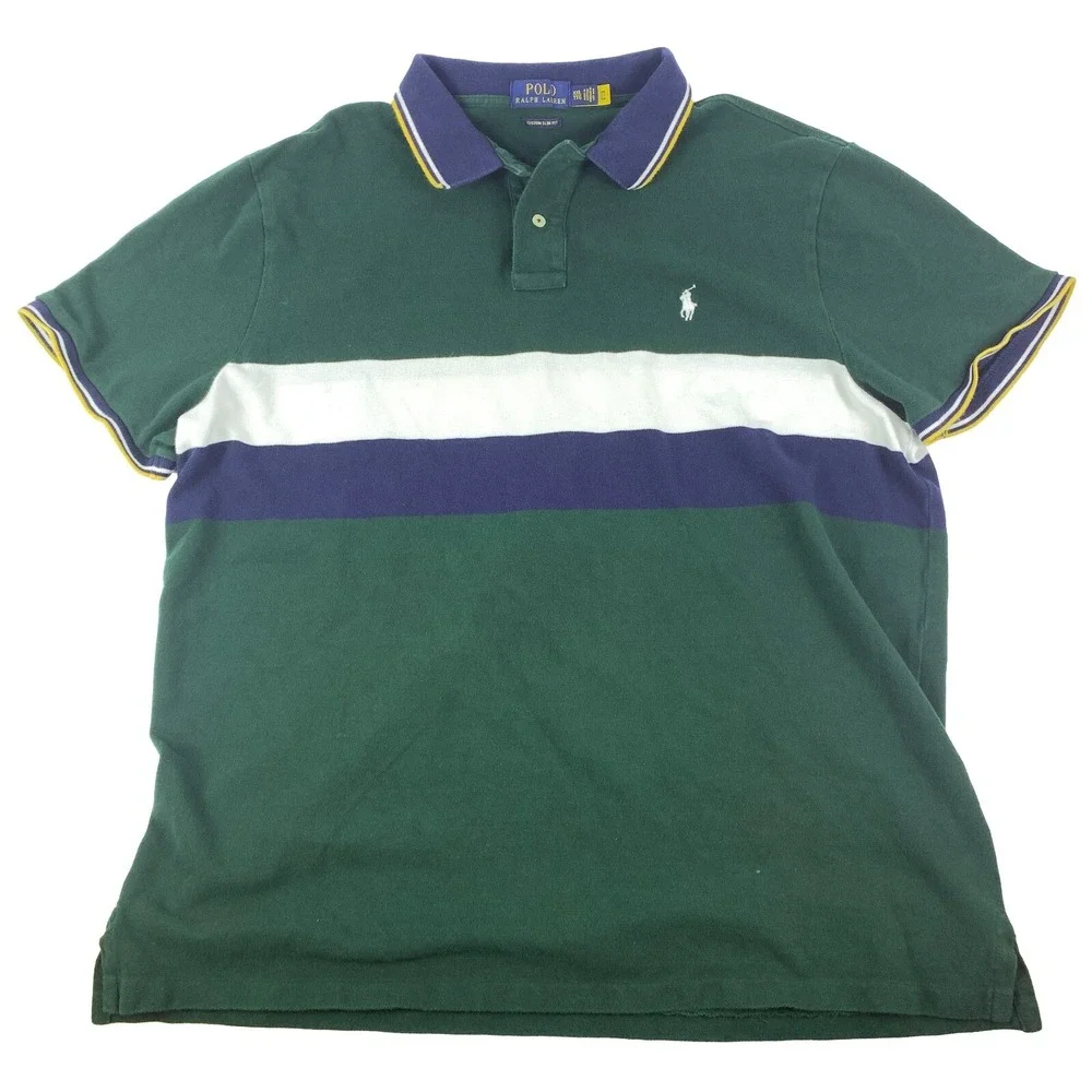 Polo‎ Ralph Lauren S/S Mesh Polo Custom Slim Fit Mens Sz XXL Color Block Navy
